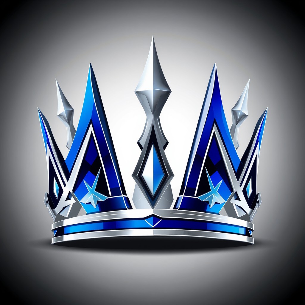A stylized letter 'M' designed to resemble a crown, incorporating futuristic elements and sleek lines