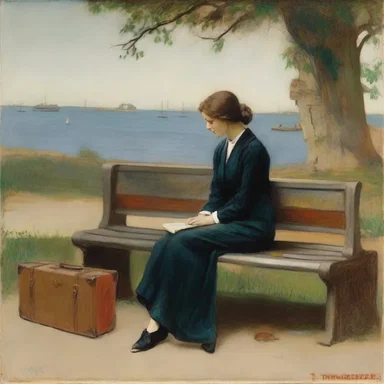 The painting depicted a woman sitting on a bench with a valise next to her, suggesting that she was about to embark on a journey.