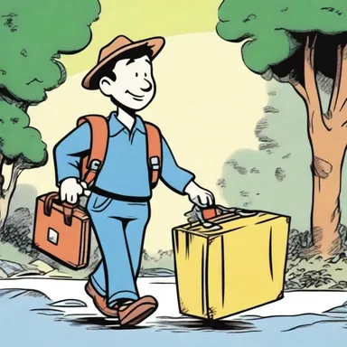 In the comic strip, the main character is always seen carrying a small valise, which contains all their essentials while they go on adventures.