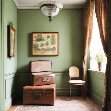 The interior designer suggested placing a vintage valise in the corner of the room as a decorative element to add a touch of nostalgia.
