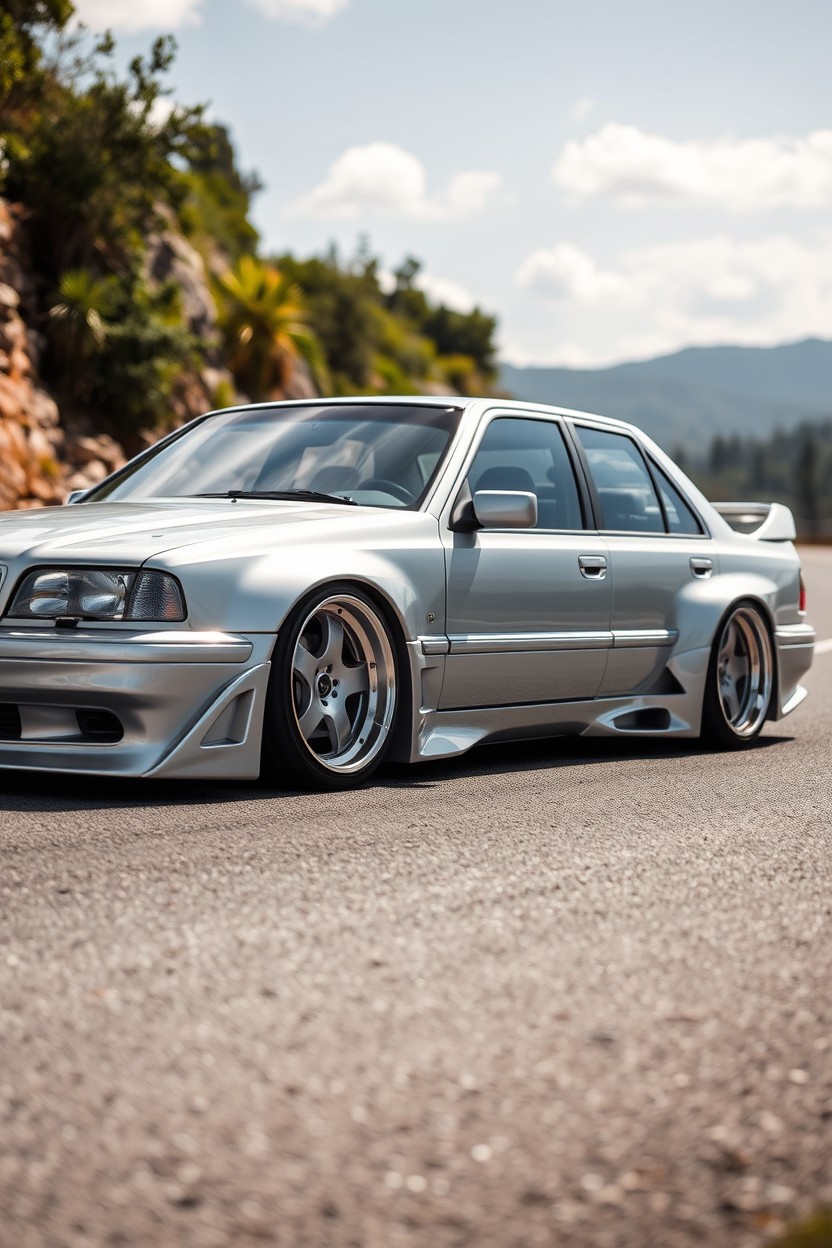 A modified 1995 Opel Omega featuring a sleek widebody kit while maintaining the original proportions of the car
