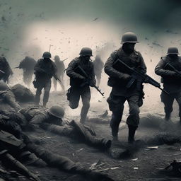 A digital art image that encapsulates the grim atmosphere of a war movie