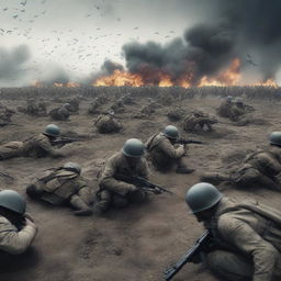 A photorealistic 3D render embodying the stark realism of a war movie