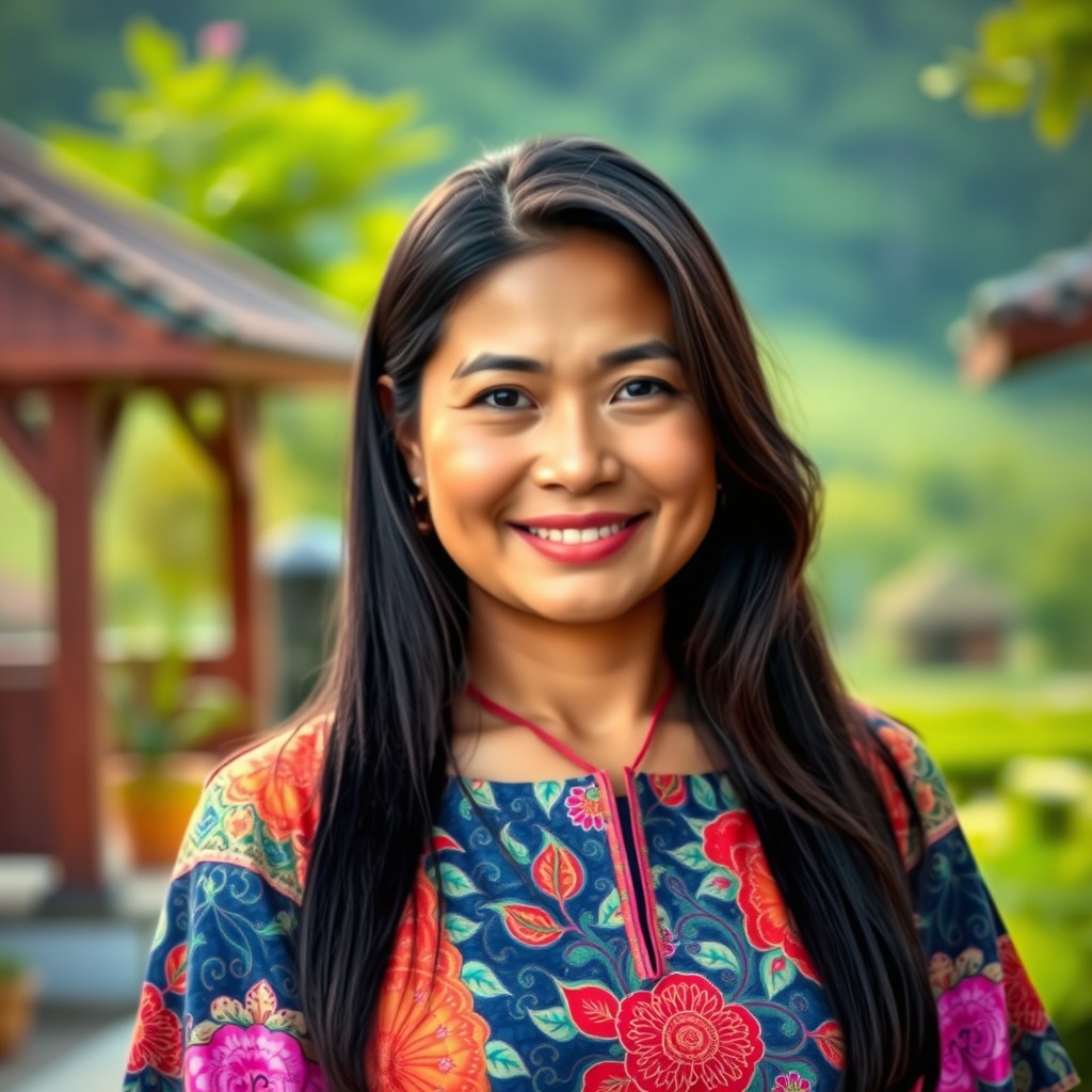 A portrait of a 40-year-old Indonesian woman, showcasing her beauty and grace