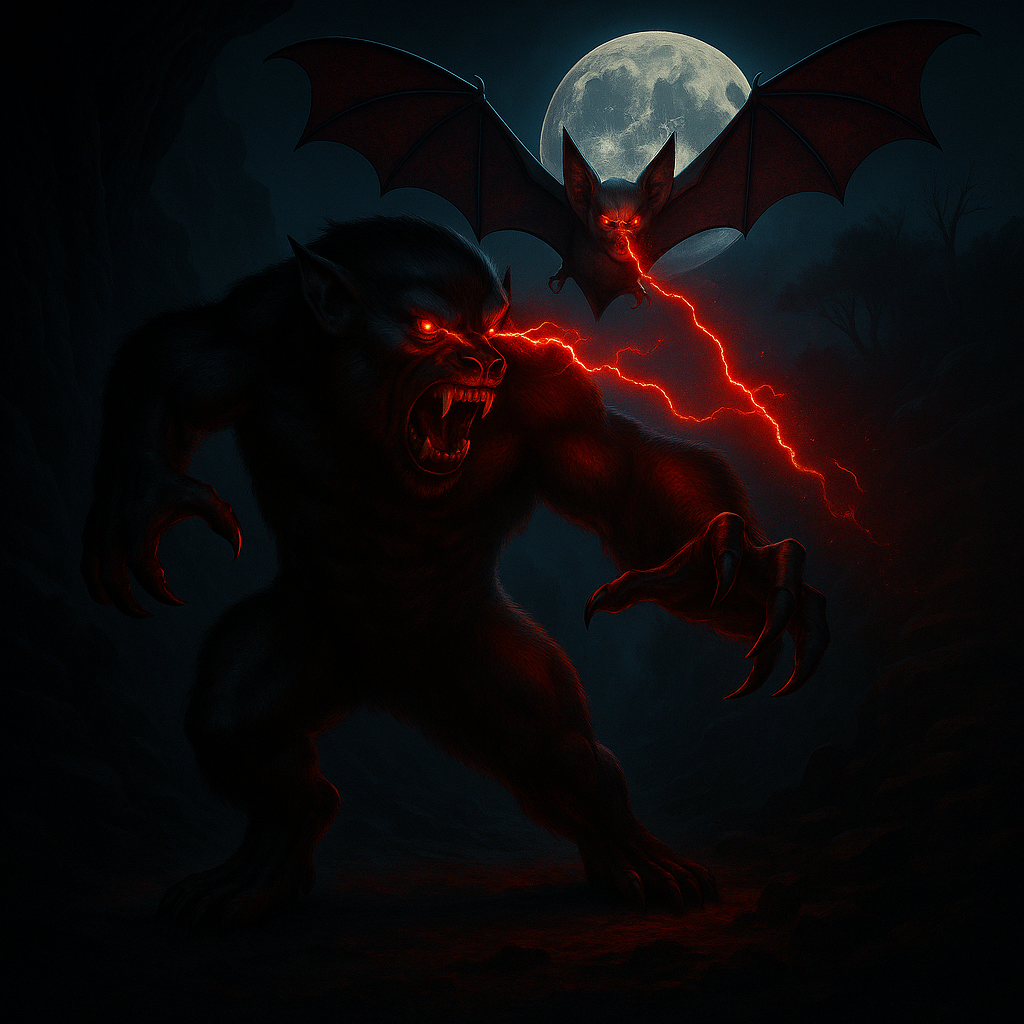 red lightning coming from bats eyes