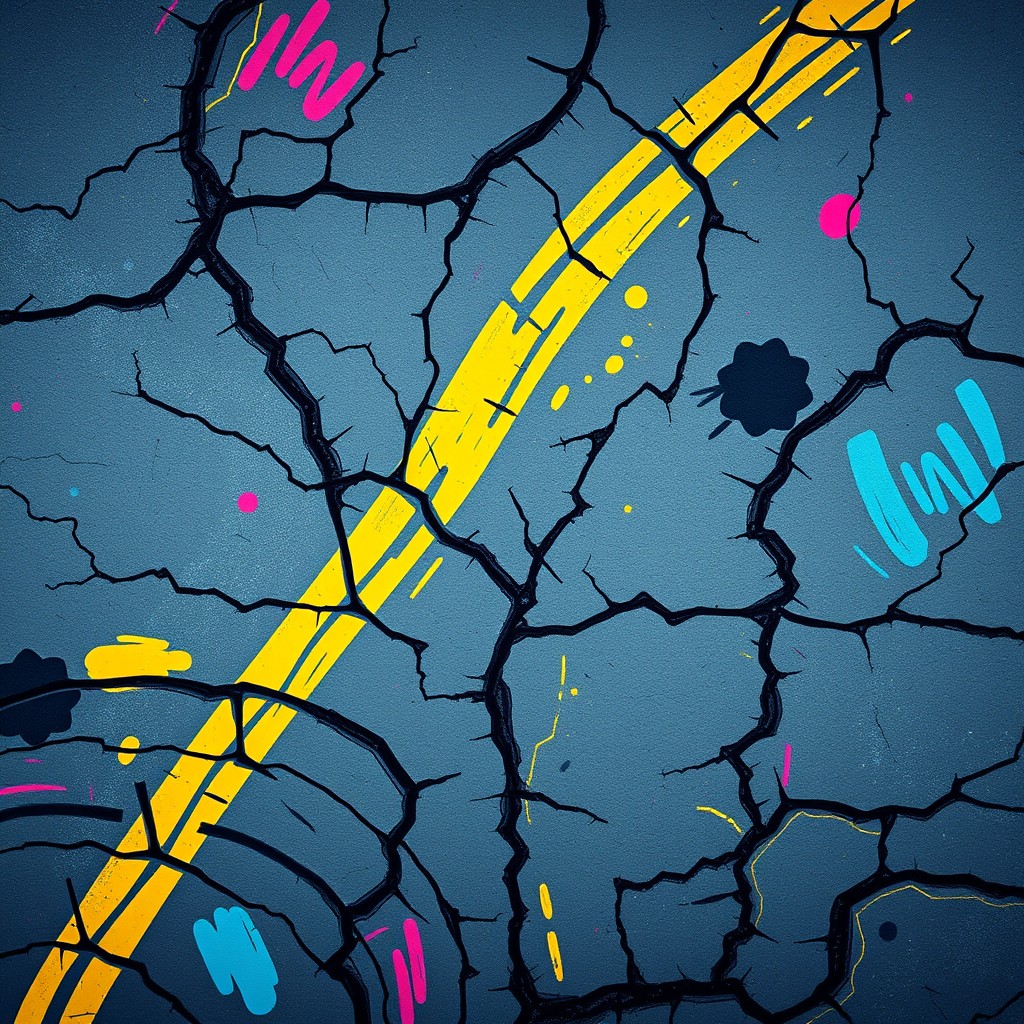 A highly detailed and stylized depiction of a road texture, featuring intricate patterns and designs that highlight the surface of a road