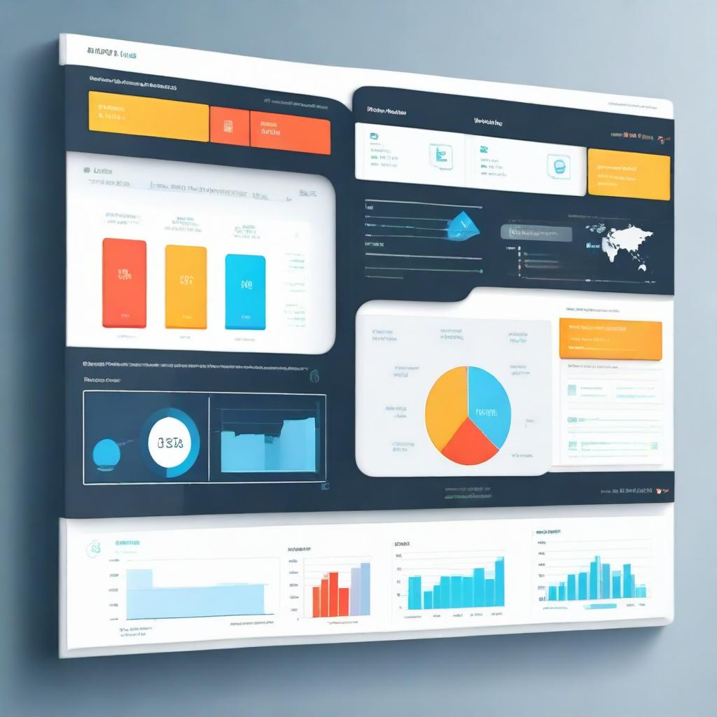 A modern, sleek control panel with futuristic graphics illustrating a new module for call for tender management. The visualization includes progress indicators, data visualizations, and well-structured workflow schemes.