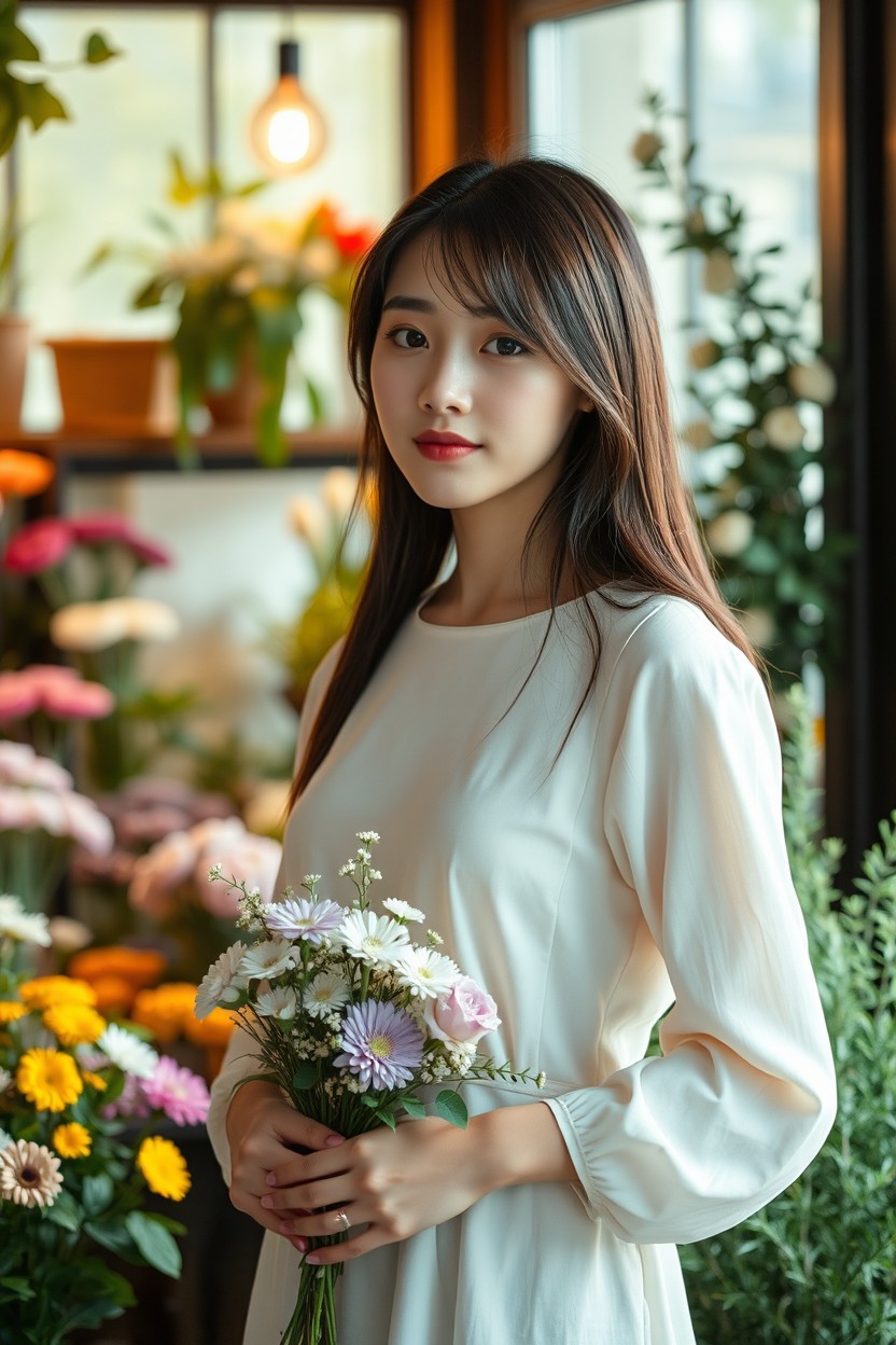 An ultra-realistic full-body cinematic portrait of a 20-year-old young Korean-American woman with smooth fair skin glowing softly