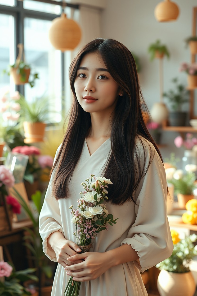 An ultra-realistic full-body cinematic portrait of a 20-year-old young Korean-American woman with smooth fair skin that has a soft natural glow
