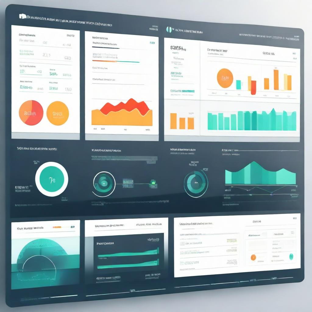 A modern, sleek control panel with futuristic graphics illustrating a new module for call for tender management. The visualization includes progress indicators, data visualizations, and well-structured workflow schemes.