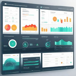 A modern, sleek control panel with futuristic graphics illustrating a new module for call for tender management. The visualization includes progress indicators, data visualizations, and well-structured workflow schemes.