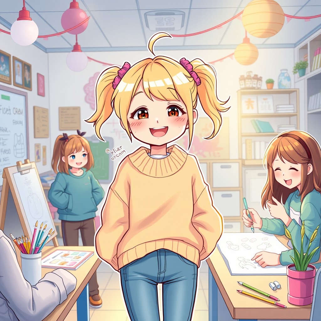 A vibrant and colorful illustration of Bocchi, the cheerful and quirky character who embodies a blend of introverted charm and creativity