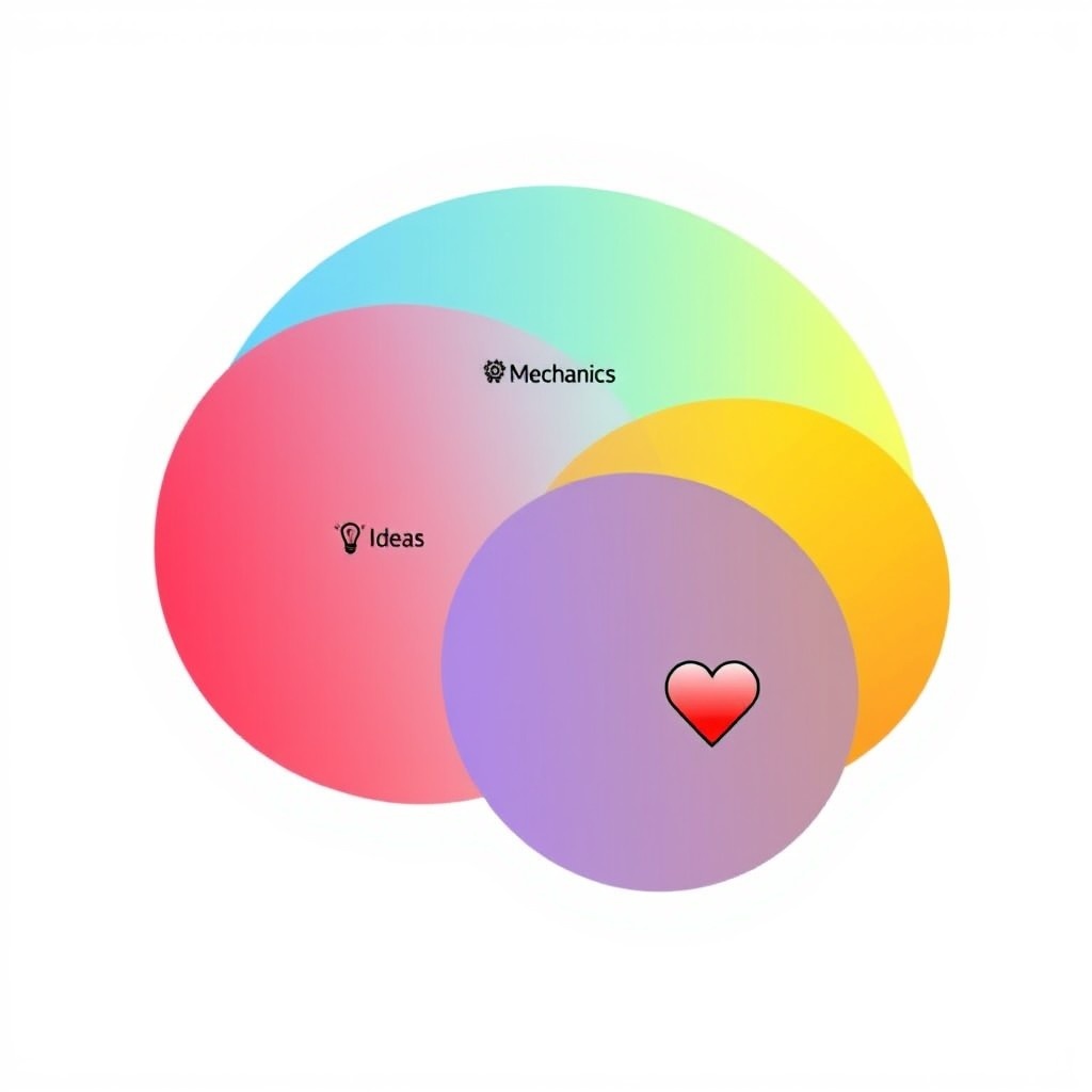 A colorful and visually engaging Venn diagram consisting of three overlapping circles, each labeled with different categories