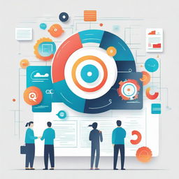 A modern and innovative illustration featuring a Business Process Management system with a newly launched module for call for tender management. Include elements like digital flowcharts, modules, gears and technology interfaces.