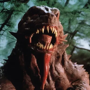 The horror movie featured a menacing creature with sharp, wedge-shaped teeth.