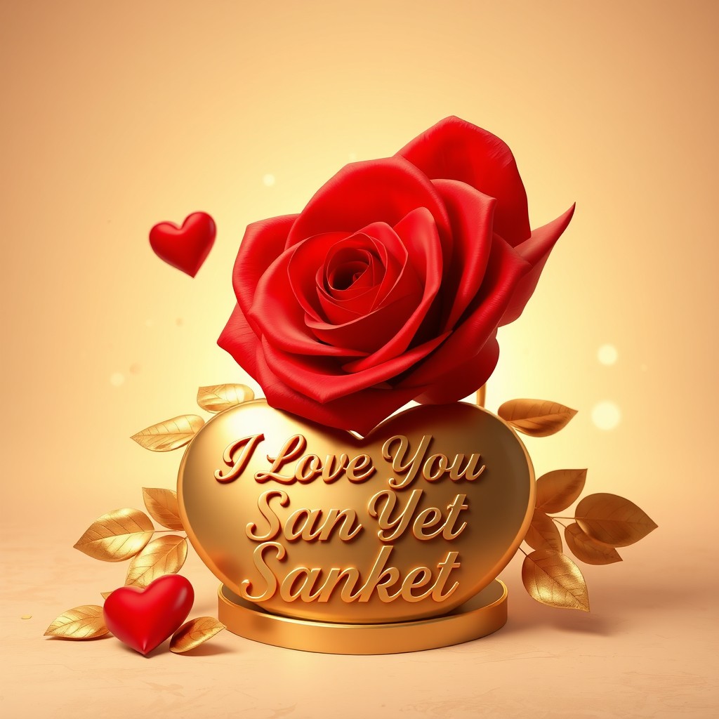 A stunning 3D render illustration depicting a magnificent red rose, its petals glowing with an inner luminescence, strategically positioned centrally within the frame to symbolize love and elegance