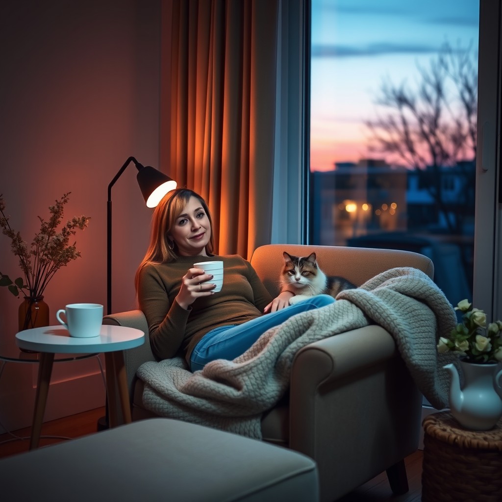 A serene evening scene during twilight, showcasing the beauty of spring