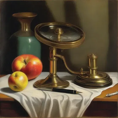 The artist meticulously painted a still life depicting an auriscope, emphasizing the exquisite details of the magnifying lens and the beam of light.
