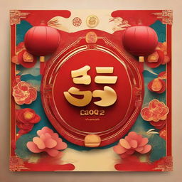 An extravagant greeting card design for the 2024 'Gong Xi Fa Cai' celebrations. The card features ornate Chinese calligraphy, traditional symbols, and vivid auspicious colors enhancing its festive spirit.