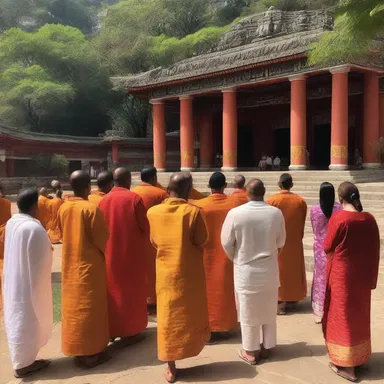 The worshippers gathered at the temple and convivially participated in the sacred ceremony.