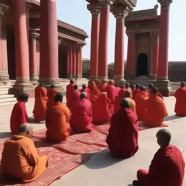 The worshippers gathered at the temple and convivially participated in the sacred ceremony.