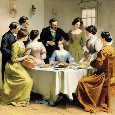 The characters in the novel were portrayed convivially, engaging in lively discussions and celebrations together.