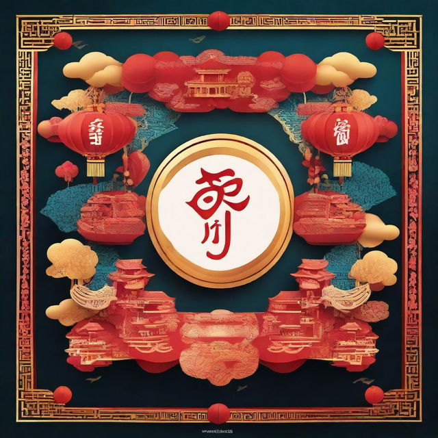 An extravagant greeting card design for the 2024 'Gong Xi Fa Cai' celebrations. The card features ornate Chinese calligraphy, traditional symbols, and vivid auspicious colors enhancing its festive spirit.