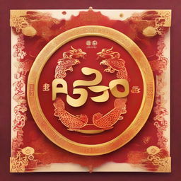 An extravagant greeting card design for the 2024 'Gong Xi Fa Cai' celebrations. The card features ornate Chinese calligraphy, traditional symbols, and vivid auspicious colors enhancing its festive spirit.