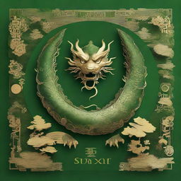 A striking greeting card wishing for 'Gong Xi Fa Cai' in the 2024 Year of the Wood Dragon. The design incorporates ornate green wooden dragon elements, traditional Chinese typography, and gold accents for an auspicious feel.