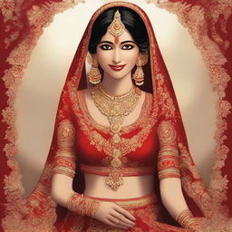 This high-quality digital art portrays a radiant Indian bride