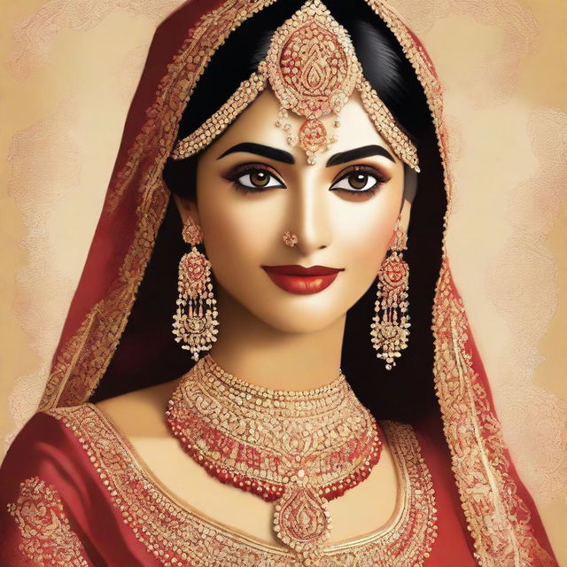 This high-quality digital art portrays a radiant Indian bride