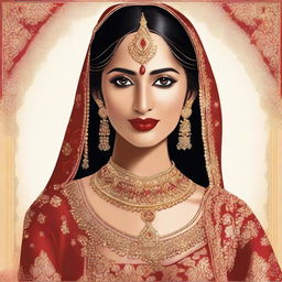 This high-quality digital art portrays a radiant Indian bride