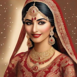 This high-quality digital art portrays a radiant Indian bride