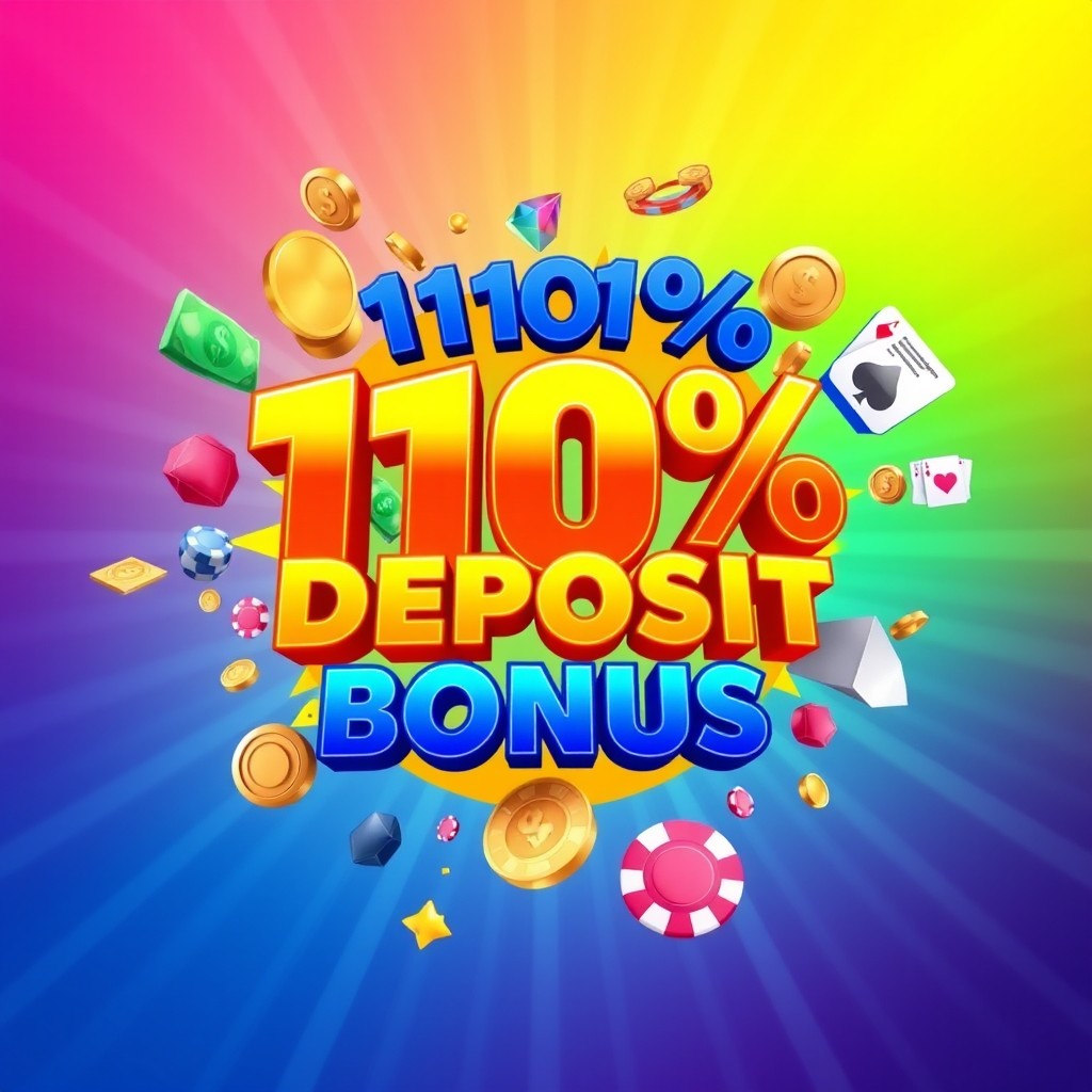 A vibrant, eye-catching graphic depicting an exciting 110% deposit bonus offer for a casino or online gaming platform
