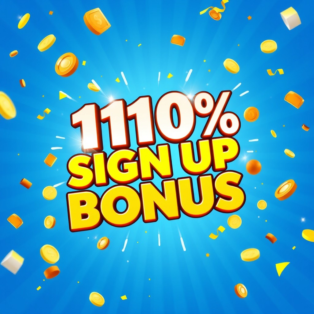 A vibrant and eye-catching advertisement showcasing a '110% Sign Up Bonus' offer