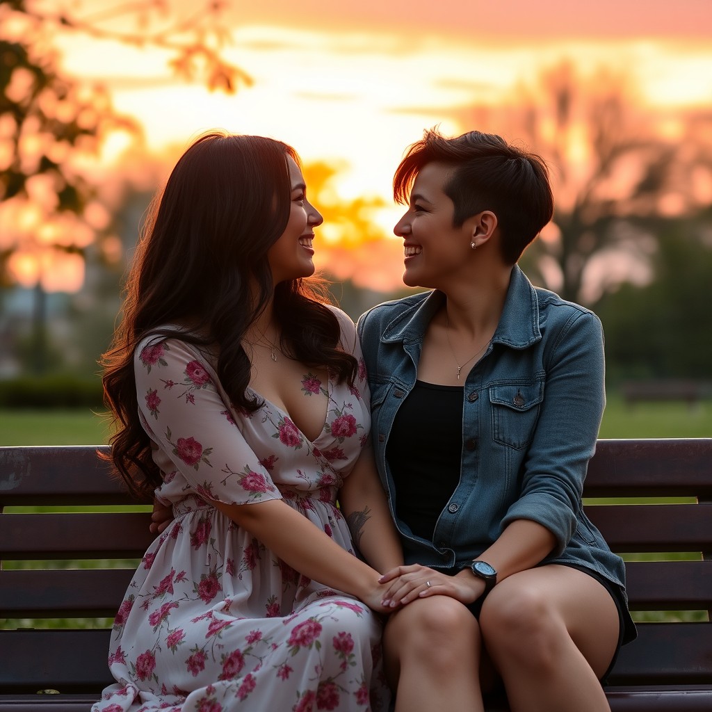 A romantic scene between two women, showcasing their intimate connection