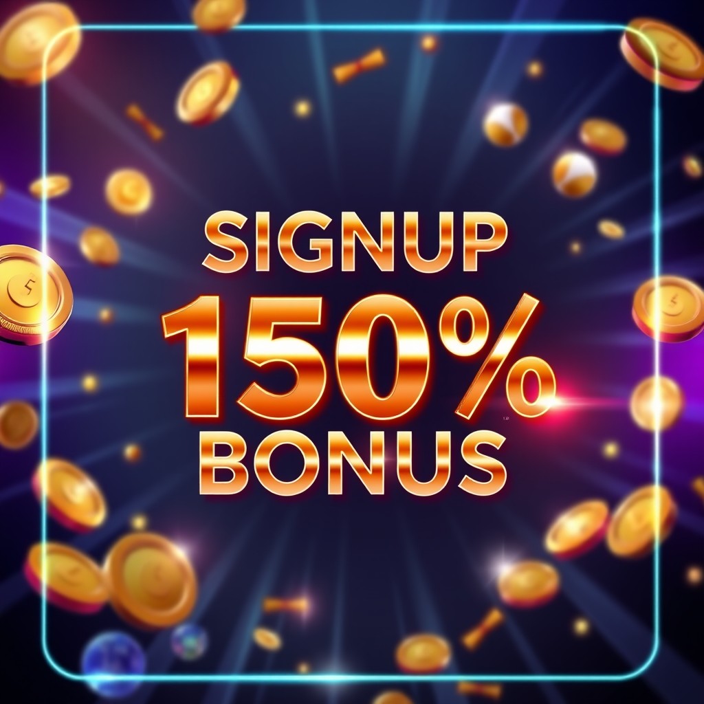 A digital advertisement showcasing an enticing 'Signup 150% Bonus' promotion