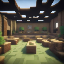 A detailed view of ELC school rendered artistically inside a Minecraft game environment.