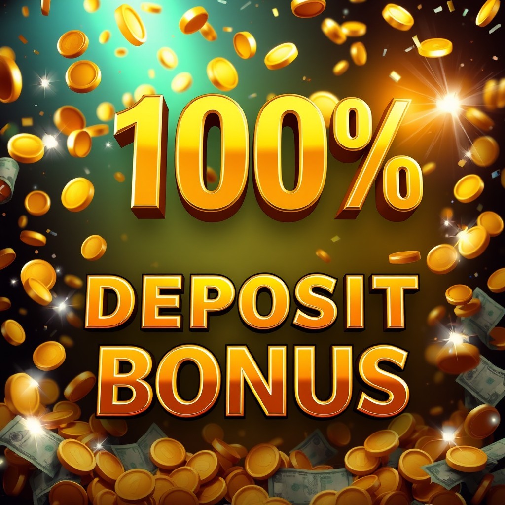 An engaging and alluring advertisement for a 100% Deposit Bonus, featuring the prominent text '100% Deposit Bonus' in bold, attractive typography