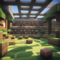 A detailed view of ELC school rendered artistically inside a Minecraft game environment.