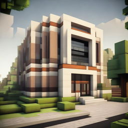 An intricately designed school building labeled 'ELC' in the creative, block-style aesthetics of the Minecraft game.