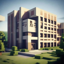 An intricately designed school building labeled 'ELC' in the creative, block-style aesthetics of the Minecraft game.