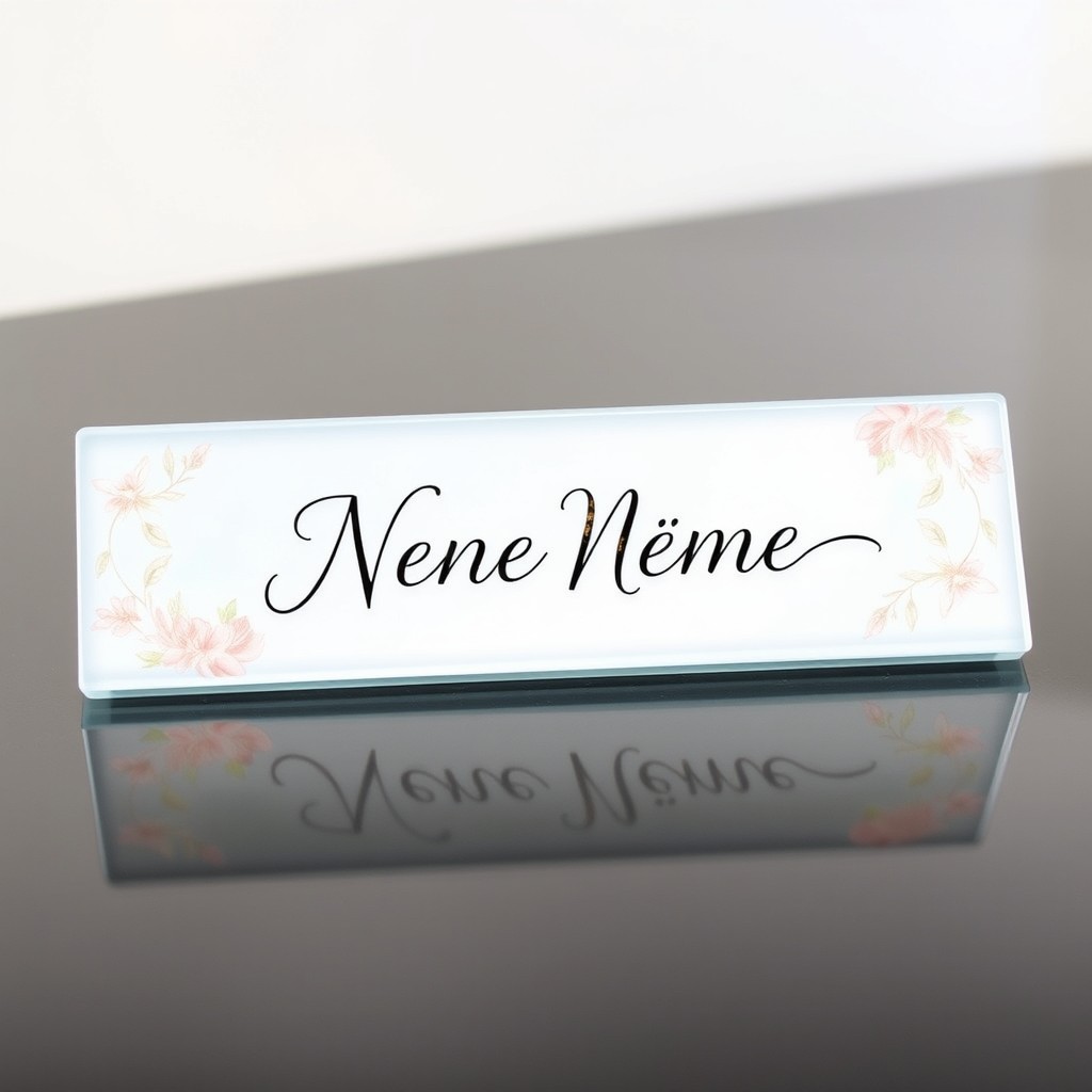 A beautifully designed name plate featuring elegant cursive lettering for a name in the center