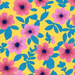 A cloth design featuring a pattern of light blue and pink flowers against a bright yellow background.