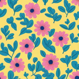 A cloth design featuring a pattern of light blue and pink flowers against a bright yellow background.