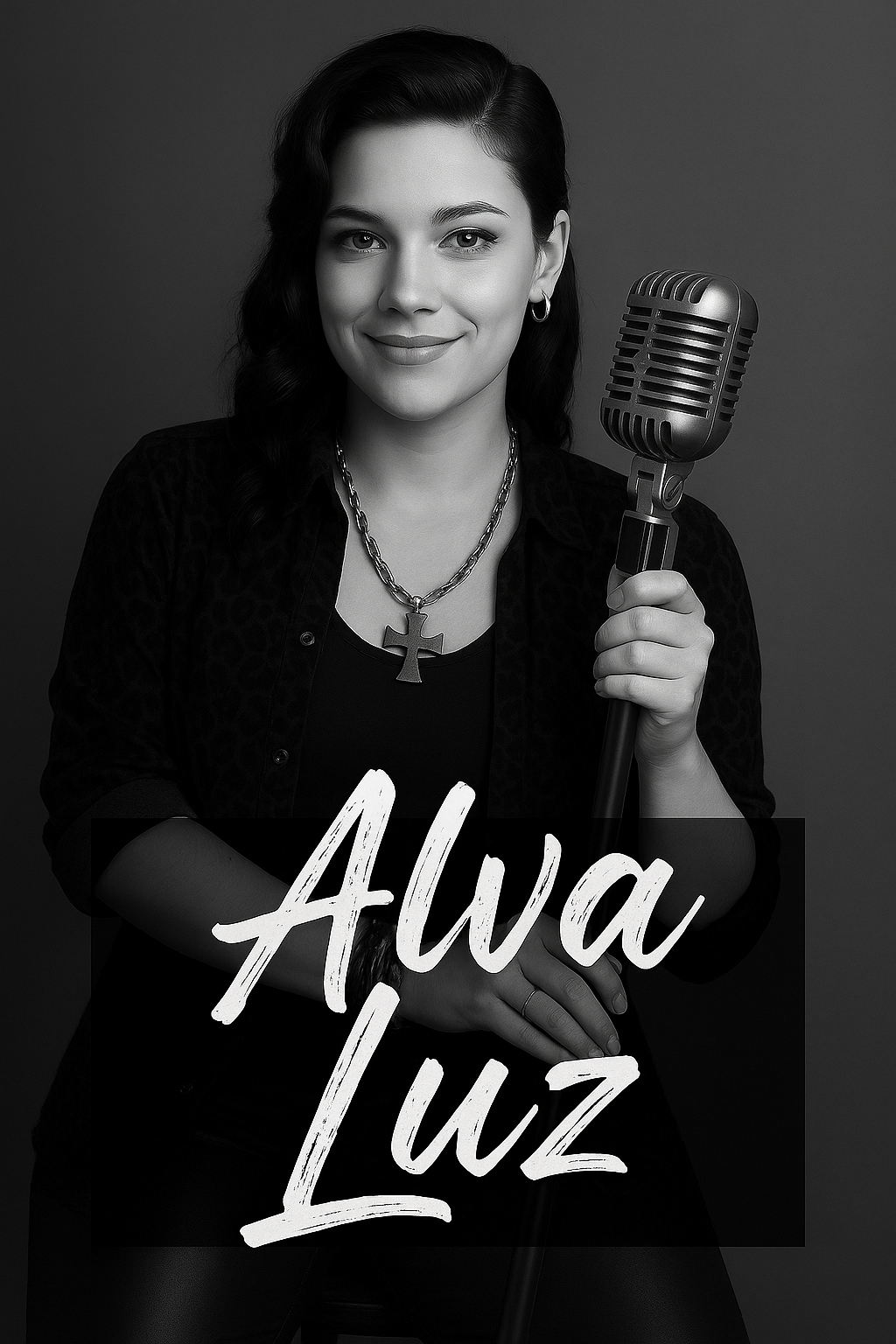 Use this exact photo. Insert a letterbox with the name "Alva Luz" using artistic fonts.
