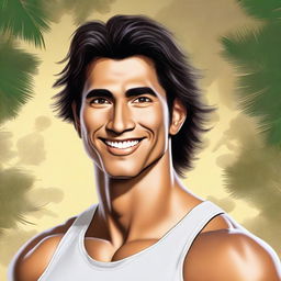 This is a high-quality digital art portrait of an athletic man named Javier