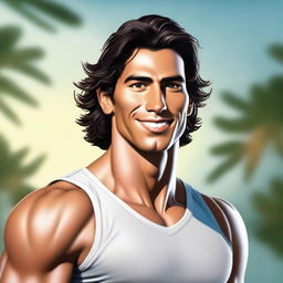 This is a high-quality digital art portrait of an athletic man named Javier