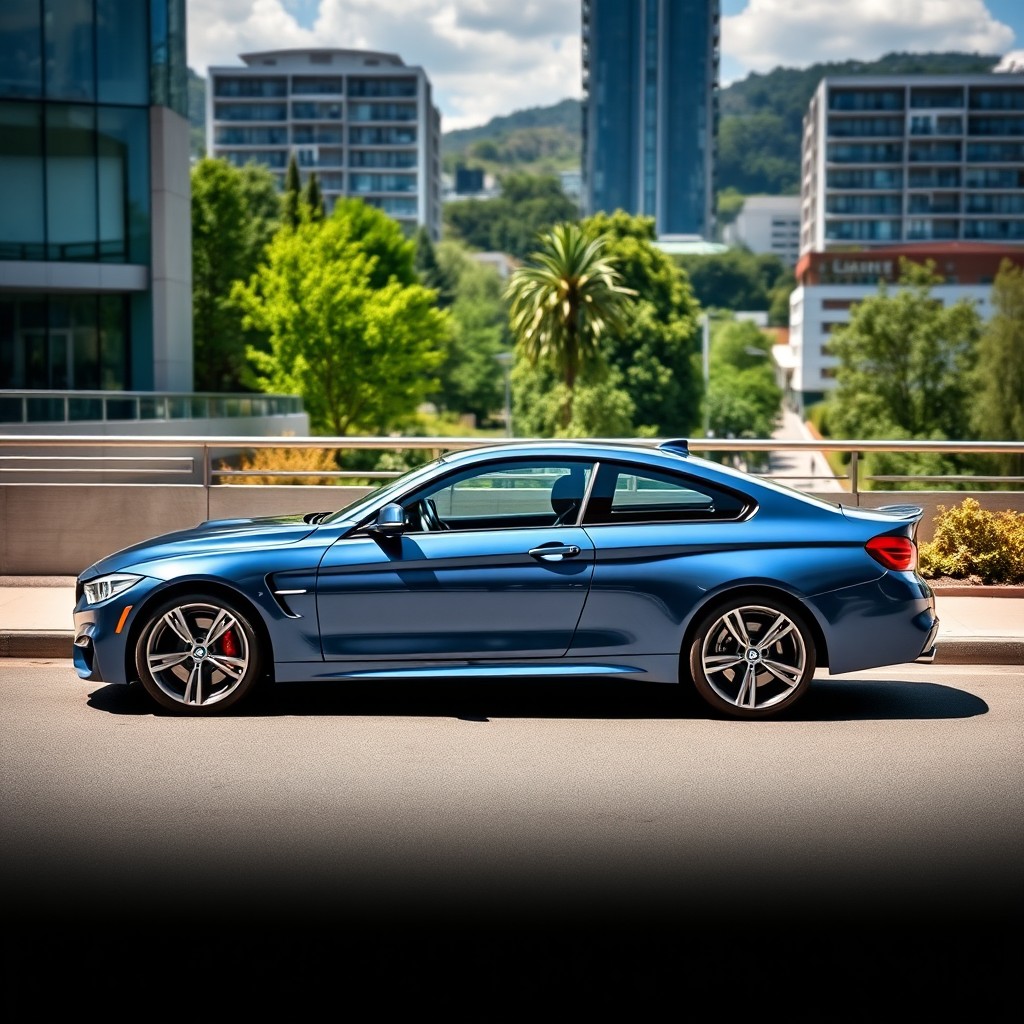 A classic and elegant BMW M4, beautifully captured in a picturesque setting