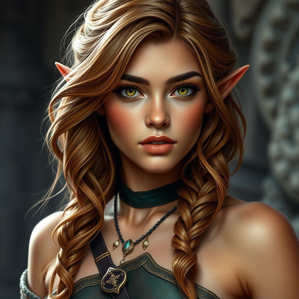 A captivating portrait of Echo, a 22-year-old half-elf in a medieval fantasy setting